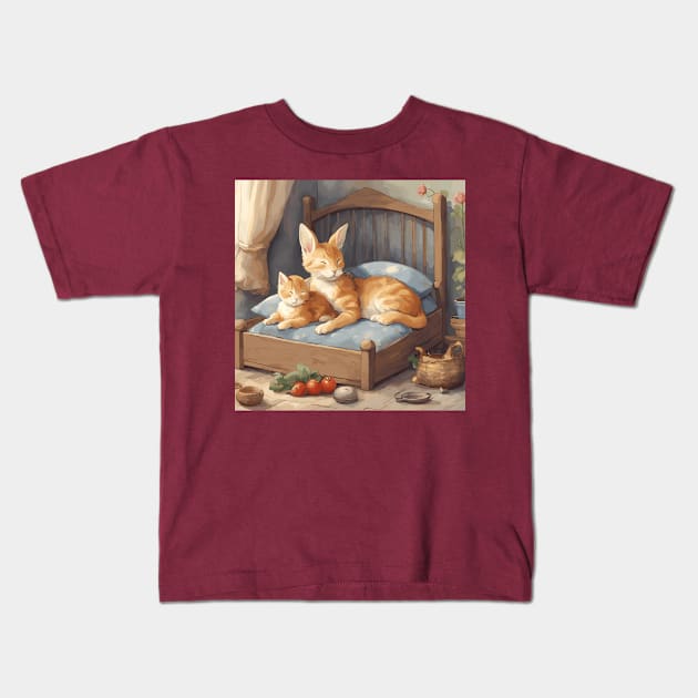 Whimsical Cat Family Kids T-Shirt by Souls.Print